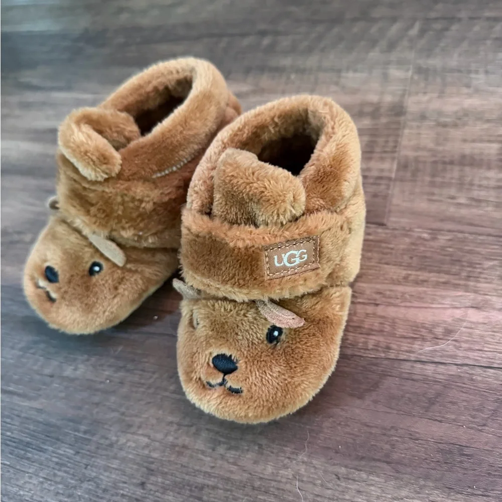 UGG Kids Chestnut Plush Bear Velcro Slippers